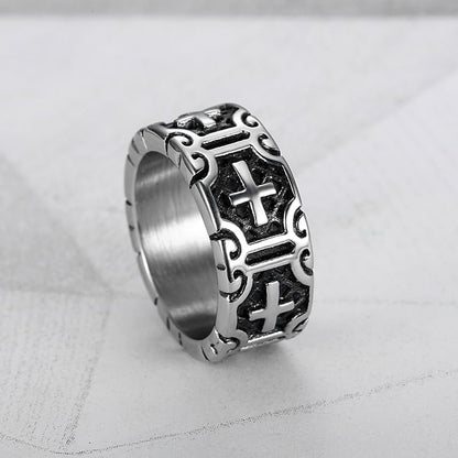 Cross Ring for Men,Stainless Steel Cross Ring for Men - Intricate Carved Pattern, Gothic Religious Jewelry，Retro Style，Size 8-12