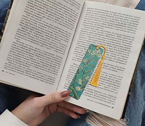 WIRESTER Set of 2 Metal Bookmarks with Light Gold Tassel for Students, Reader, Teachers, Book Lovers - Almond Blossom Van Gogh, Irises Vincent Van Gogh - color: Almond Blossom Van Gogh, Irises Vincent Van Gogh