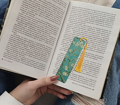 WIRESTER Set of 2 Metal Bookmarks with Light Gold Tassel for Students, Reader, Teachers, Book Lovers - Almond Blossom Van Gogh, Irises Vincent Van Gogh - color: Almond Blossom Van Gogh, Irises Vincent Van Gogh