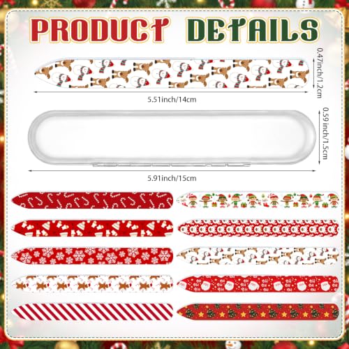 10 Pcs Christmas Glass Nail Files Gifts with Case Xmas Party Favors Bulk - style: Santa