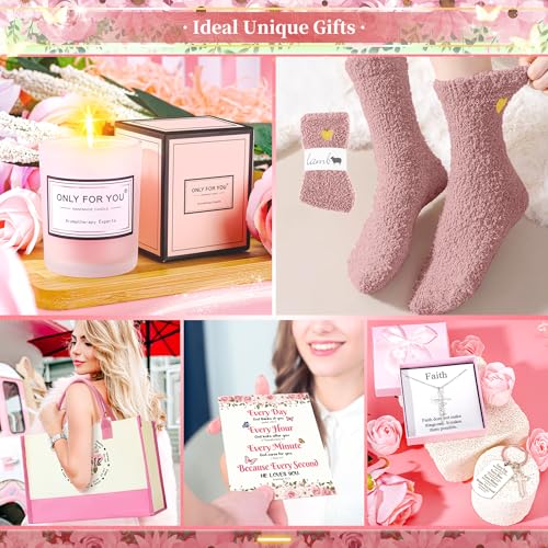 11PCS Christian Gifts for Women Faith, Inspirational Gifts for Women, Pink Birthday Spiritual Religious Basket Set,Self Care Get Well Soon Baskets for Mom,Friends,Wife,Girlfriends Valentine's Day Gift - color: Light Pink