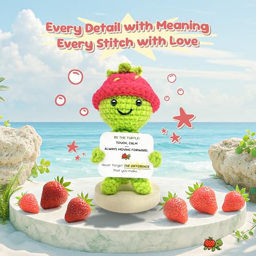 Strawberry Turtle Crochet, Cute Crochet Back to School Gift for Kids, – “Be The Turtle” Positive Crochet Animals, Turtle Stuffed Animal, Employee Appreciation Gifts Positive Turtle - color: Positive Turtle