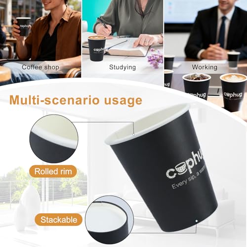 8oz Disposable Paper Coffee Cups, 300 Pack Small Hot Drink Cups for Beverage & Catering - color: Black, size: 8oz-300Pack