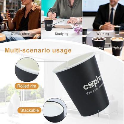 8oz Disposable Paper Coffee Cups, 300 Pack Small Hot Drink Cups for Beverage & Catering - color: Black, size: 8oz-300Pack