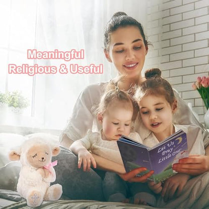 MyMateZoe Baptism Gifts for Girl, Great Christening, Dedication and Baptism Gift Set for Girl and Newborn Baby, Includes 7" Praying Lamb Plush Toy and Let Us Pray Baby Book in Keepsake Gift Box - color: Pink-lamb