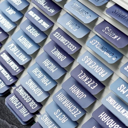 Laminated Bible Tabs for Women and Men, Gold Foil Embossed Lettering - style: Dusk Blue