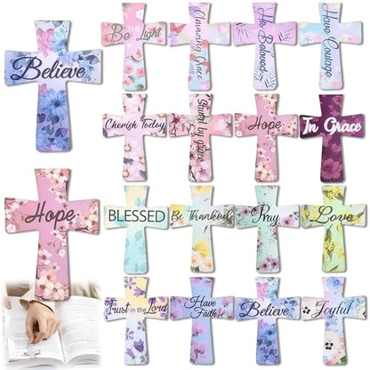 16PCS Magnetic Cross Bookmarks Gifts, Magnetic Bookmark Christian Cross Magnetic Page Markers Religious Bible Verses Bookmarks for Bible Study, Readers, Teachers, Students (B) - color: B