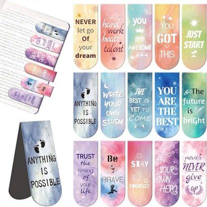 Kaluofan Larger Size 15PCS Inspirational Magnetic Bookmarks, Double Sided Magnet Book Markers Page Clip for Students Teachers Reading Supplies - size: 1 Set (Larger Size)
