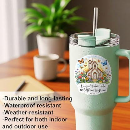 [3PCS] Consider How The Wildflowers Grow Sticker Luke 12: 27 Christian Church Wildflower Butterfly Faith Vinyl Decal for Laptop Water Bottle Bible Journal Gifts for Women Men Believers - color: Jesus is King Sticker