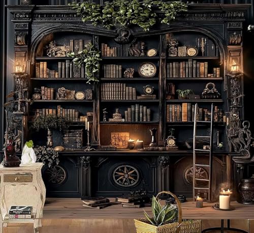 TUGCAY Vintage Bookshelf Tapestry, Medieval Gothic Bookcase Tapestry Spooky Library Tapestries Book Skull Backdrop for Bedroom Living Room Dorm Office Wall Decor 90’’ x 70’’ - size: 90"L x 70"W