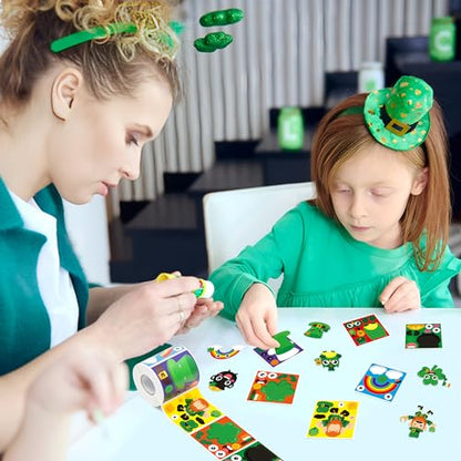 Haooryx St.Patrock’s Day DIY Stickers - 300 Pcs St.Patrock’s Day Make Your Own Shamrock Leprechaun Green Hat Waterproof Vinyl Reusable Laptop Sticker Roll Scrapbook Water Bottle Page Activity Pad - style: St.Patrock's Day 1Roll