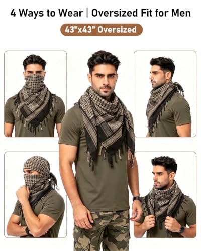 Aonal Military Shemagh Tactical Desert Scarf, Keffiyeh Scarf for Men - color: Brown