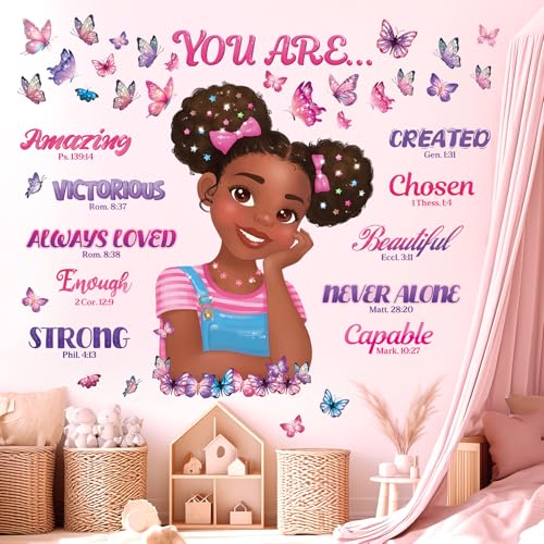 DECOWALL Black Girl Bible Verses Butterfly Wall Stickers Decals (SG2-2502)