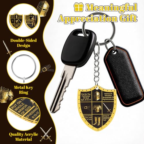 50 Pack Christian Put on the Whole Armor of God Keychains Church Gifts for Men, Military Knight Religious Key Ring