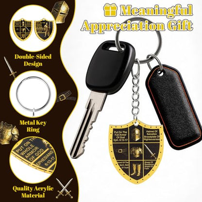 50 Pack Christian Put on the Whole Armor of God Keychains Church Gifts for Men, Military Knight Religious Key Ring