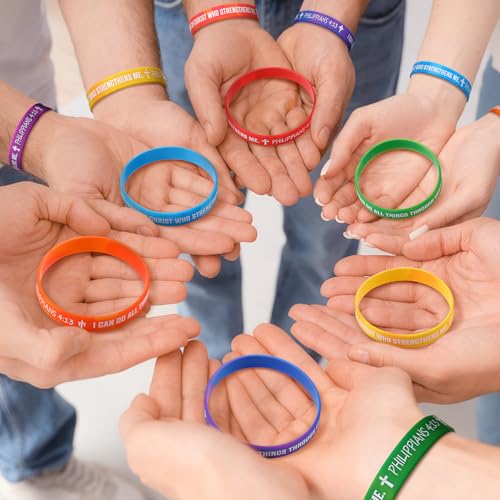 50 Pcs Philippians 4:13 Rubber Wristbands, Rainbow - color: Rainbow