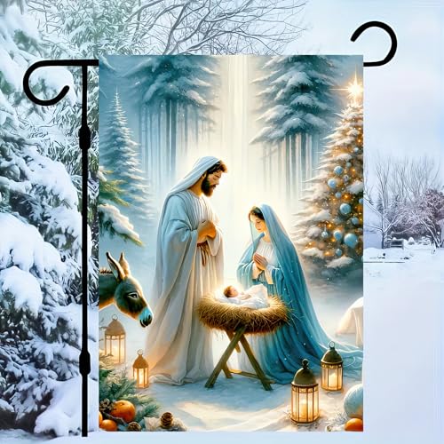 BlissYard Christmas Garden Flag 12x18 Inch Nativity Family Yard Decor - color: garden flag #1