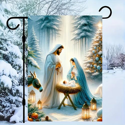BlissYard Christmas Garden Flag 12x18 Inch Nativity Family Yard Decor - color: garden flag #1