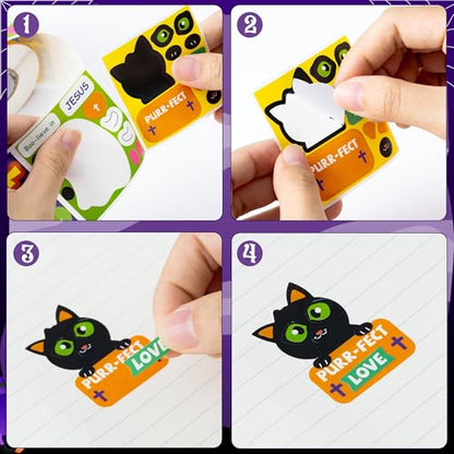 Haooryx Halloween Religious Sticker Roll, 300Pcs Make Your Own Pumpkin Cat - style: Religious Halloween 1Roll