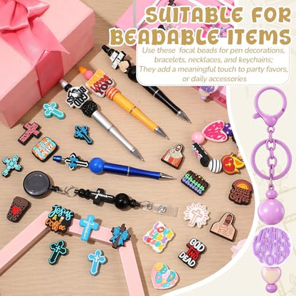 Tondiamo 60 Pcs Jesus Silicone Focal Beads for Pens Bulk Jesus Easter Beads for Beadable Pen Keychain Jewelry Bracelet Making DIY Crafts - style: Jesus