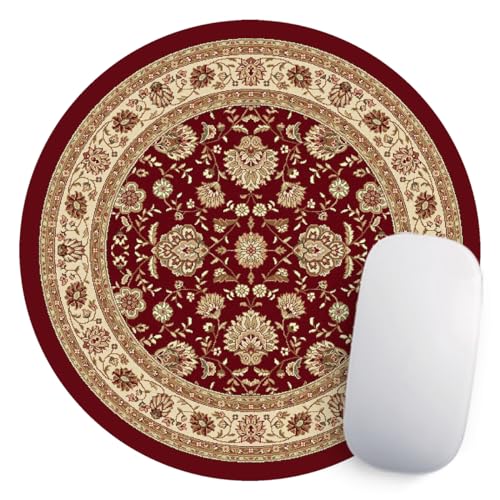 Round Mouse Pad Vintage Oriental Persian Floral Rug Mat Design Art(Red) - color: Red