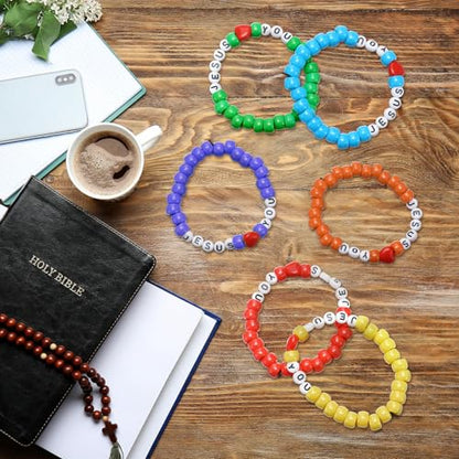 35 Sets Rainbow Jesus Love You Bracelet Christian Sunday School Crafts - color: Rainbow, style: Jesus Love You