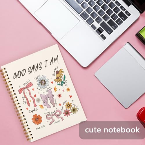 Bible Journal Notebook, Bible Study Supplies, Christian Prayer Journal Gifts for Teen Girls Kids, Floral Cute Church Faith Journaling Hardcover Spiral Notebook, 5.5 X 8.3 Inch - color: God says i am