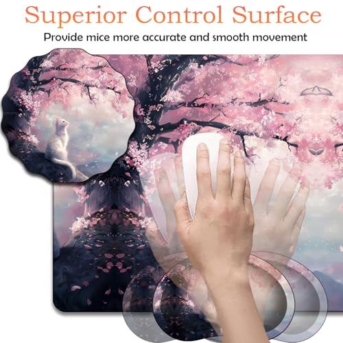 Mouse Pad 9.4"x7.9" + Wrist Support Pad + Embroidered Cup Pad Non-Slip Set, Ergonomic Mouse Wrist Support Pad, Suitable for Office/Gaming/Home Use, Cherry Blossom Cat - color: Cherry Blossom Cat