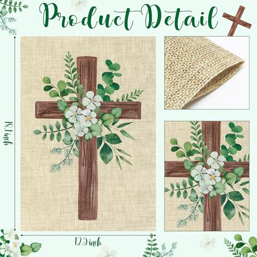 WATINC Spring Summer Eucalyptus Christian Cross Linen Garden Flag- 12 x 18 Inch Easter Religious Yard Flag for Outside, Double Sided House Outdoor Decoration for Porch Lawn Pathway (Green) - color: Green