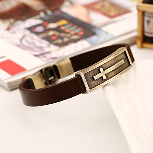 Men Punk Alloy Leather Bracelet Cross Bracelet Bangle Wristband - color: Brown