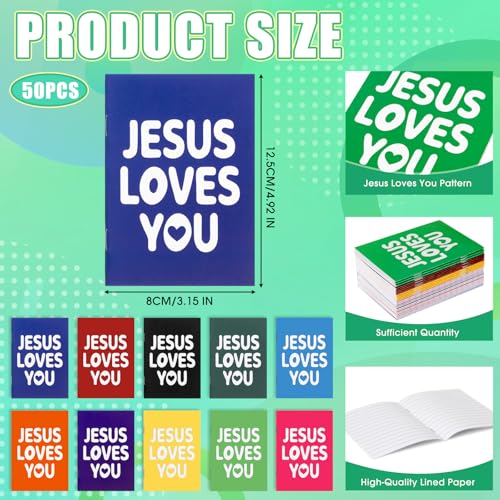 Eaasty 100 Pcs Christian Notebook Ballpoint Pen Gifts Bulk Include 50 Bible Verses Notepads 50 Jesus Loves You Pens for Office Birthday Wedding Baptism Sunday Church Supplies(100 Pcs,Jesus) - style: Jesus