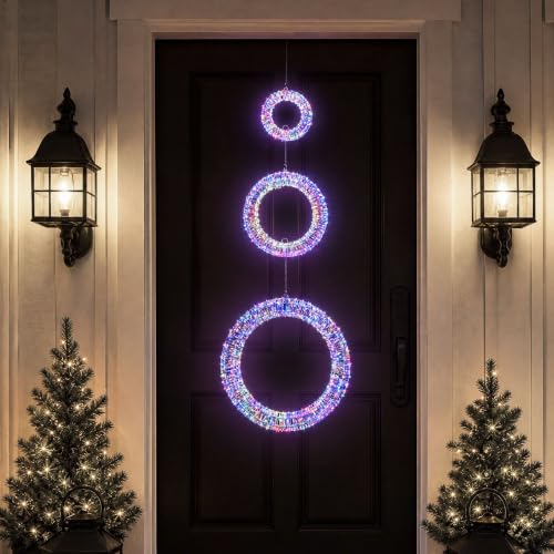 Yescom Pre-Lit Christmas Wreath Set 3pc 1700 LED Lighted Holiday Halo Decor - size: 24"+20"+16" Wreath ONLY(3Pack-in-1)