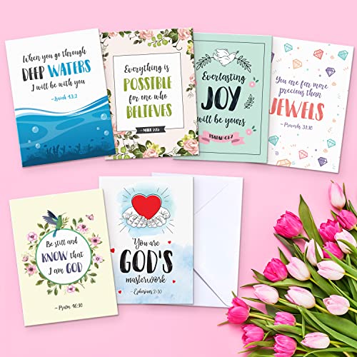 S&O Scripture Cards - Set of 24 Boxed Bible Verse Blank sheets with Envelopes - Christian Message Inspirational Prayer Prints, 6 Designs - Faith-Based Stationery with Spiritual Verses - size: Set of 24