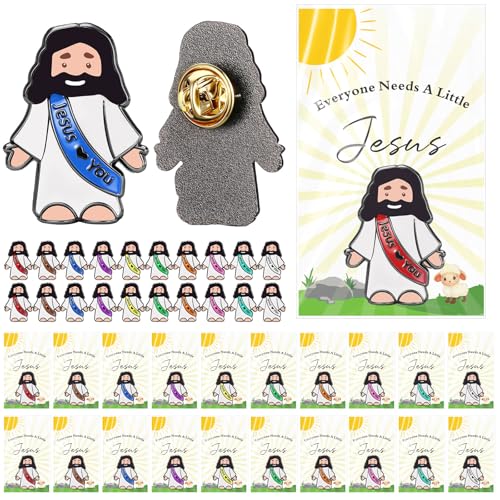 Landical 24 Set Jesus Pins Enamel with Cards,10 Colors + Classic Style - style: 10 Colors + Classic Style