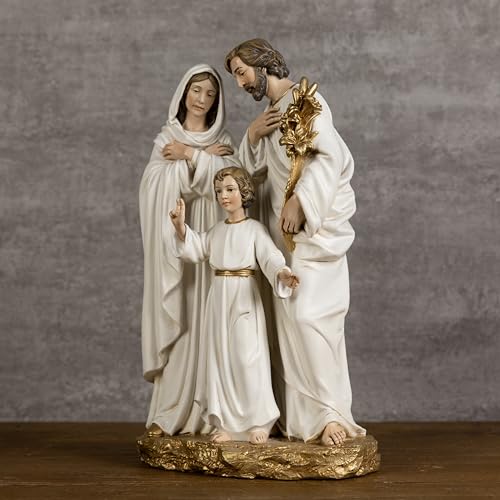 BC Catholic Holy Family Statue 12" H Youth Jesus St. Joseph Virgin Mary - color: Gold & White