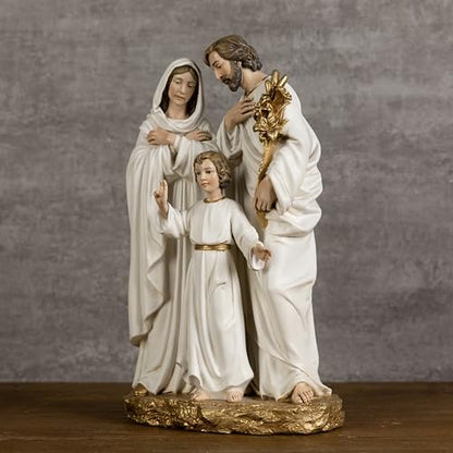 BC Catholic Holy Family Statue 12" H Youth Jesus St. Joseph Virgin Mary - color: Gold & White