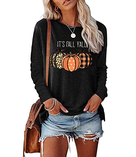 Womens Pumpkin Graphic Sweatshirts Crewneck Casual Fall Long Sleeve Tops - color: Black, size: Small