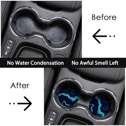 Britimes Car Coasters for Drinks, 2 Pack Ceramic Stone 2.56" Blue Black - color: Navy Blue 1