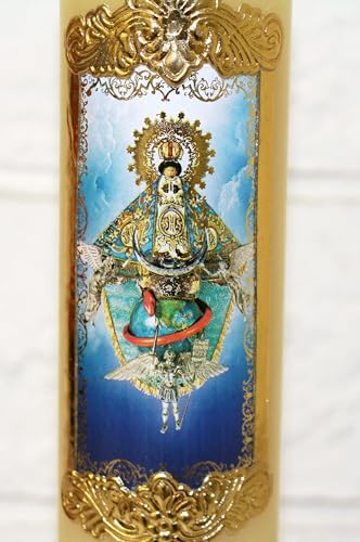 Elegant Our Lady of San Juan de Los Lagos Blessed Virgin Mary Pillar Divine Ciro Candle Paschal Vela Pascual Prayer Communion Baptism Batuizo Devotional Cirio Favor