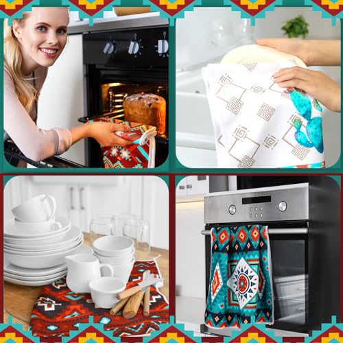 Boyiee Set of 6 Southwestern Kitchen Towels Boho Aztec Theme Dishcloth - color: Western