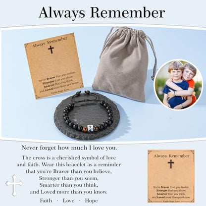 Cross Bracelet Beads Christian Bracelet for Boys Birthday Religion Gifts - style: Always Remember