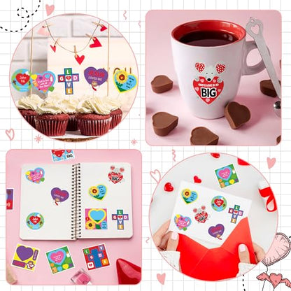 Haooryx Religious DIY Stickers Roll - 300 Pcs Religious DIY Valentine’s Day Waterproof Vinyl Reusable Laptop Stickers Coloring Book Scrapbook Water Bottle Page Activity Pad Party Favors Skateboard - style: Religious Valentine’s Day 1Roll