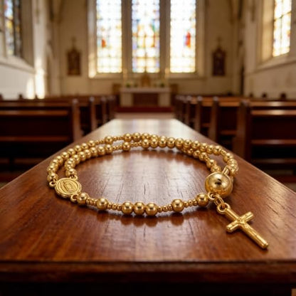Cross Rosary Bracelet for Women Handcrafted Crystal Virgin Mary Cross Beaded Bracelets Christian Faith Link Bracelets Crucifix Religious Christian Faith Jewelry - color: Gold