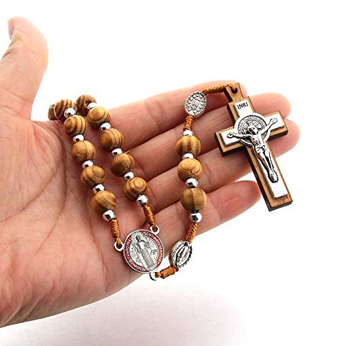 Fuqimanman2020 Christian Handmade Wooden Catholic Rosaries Necklace, Prayer Beads Holy Soil Medal & Cross, Catholic Wooden Rosary Beads - color: Rosary-3