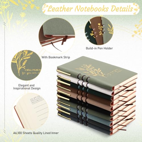 10 Sets Christian Gifts Inspirational Notebook A6 Leather Aesthetic Journals with Bible Verse Prayer Pen Religious Church Thank You Gift for Women Men Coworker Teachers
