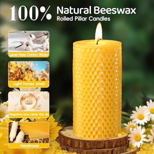 Beeswax Pillar Candles,Non-Toxic Honeycomb Bees Wax Candle for Home,Yellow - color: 2.8x6in, size: 6pcs