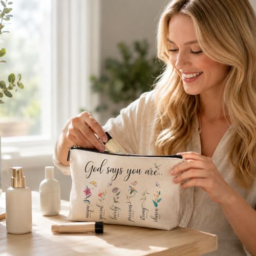 Christian Floral Makeup Bag, Bible Affirmation, God says you Bag