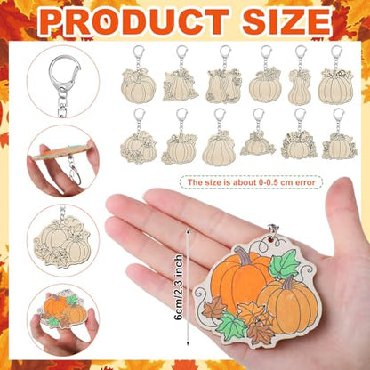 Trnayi 36 Pcs Pumpkin Fall Wood Keychain Color Your Own DIY Craft - style: Pumpkin