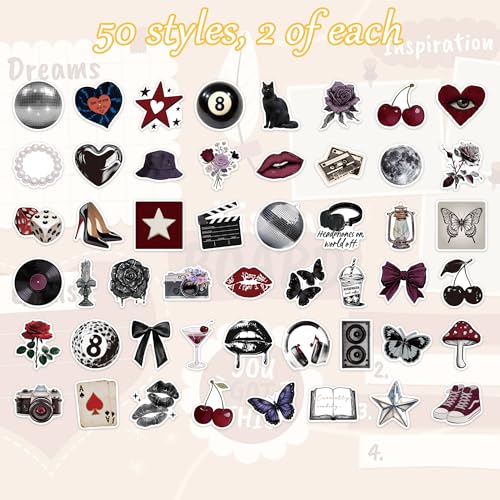 100 Pcs Aesthetic Stickers, Y2K Vintage Grunge Indie Stickers - color: Aesthetic Y2k Vintage