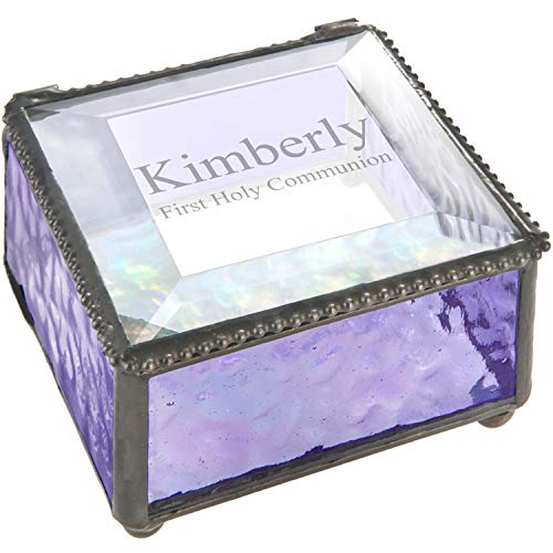 First Communion Gift Personalized Jewelry Box Engraved Keepsake Stained Glass J Devlin Box 899 EB218-2 (Purple) - color: Purple